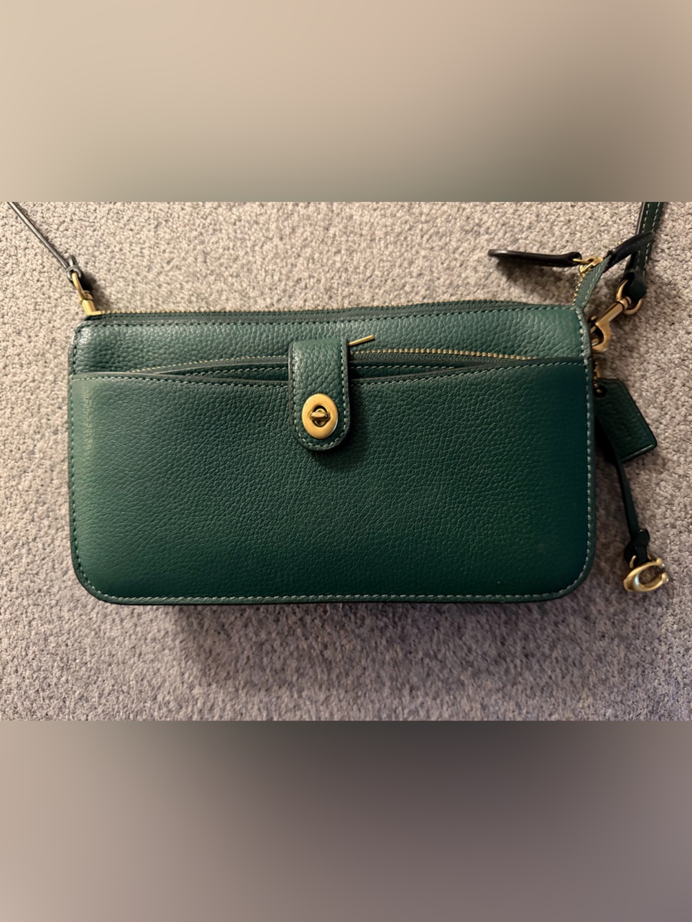 Green COACH Noa Pebbled Leather Crossbody & Wallet C4816 Forest Green 2 in 1